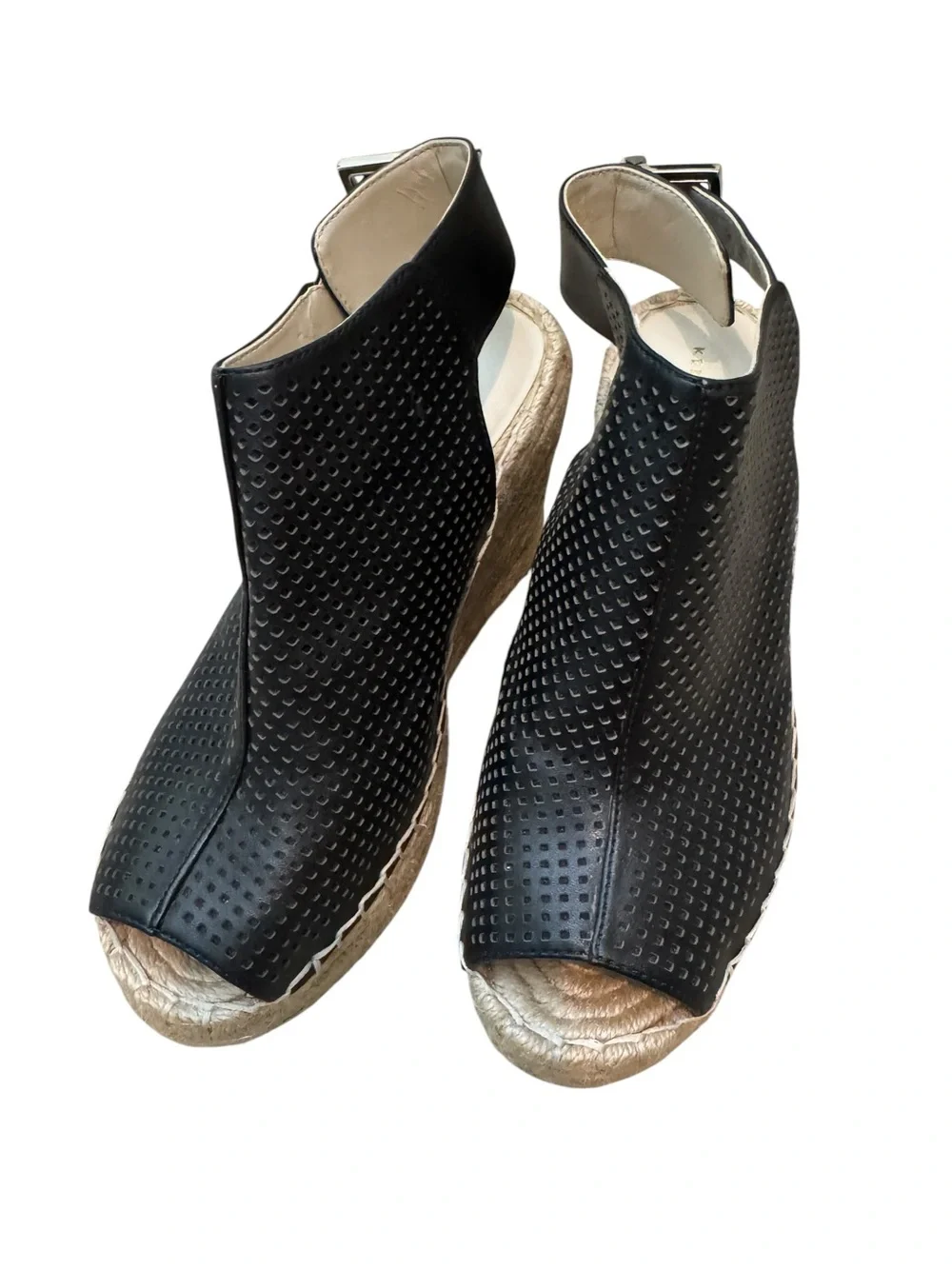 Kenneth Cole Black Perforated Front Wedge Espadrilles S